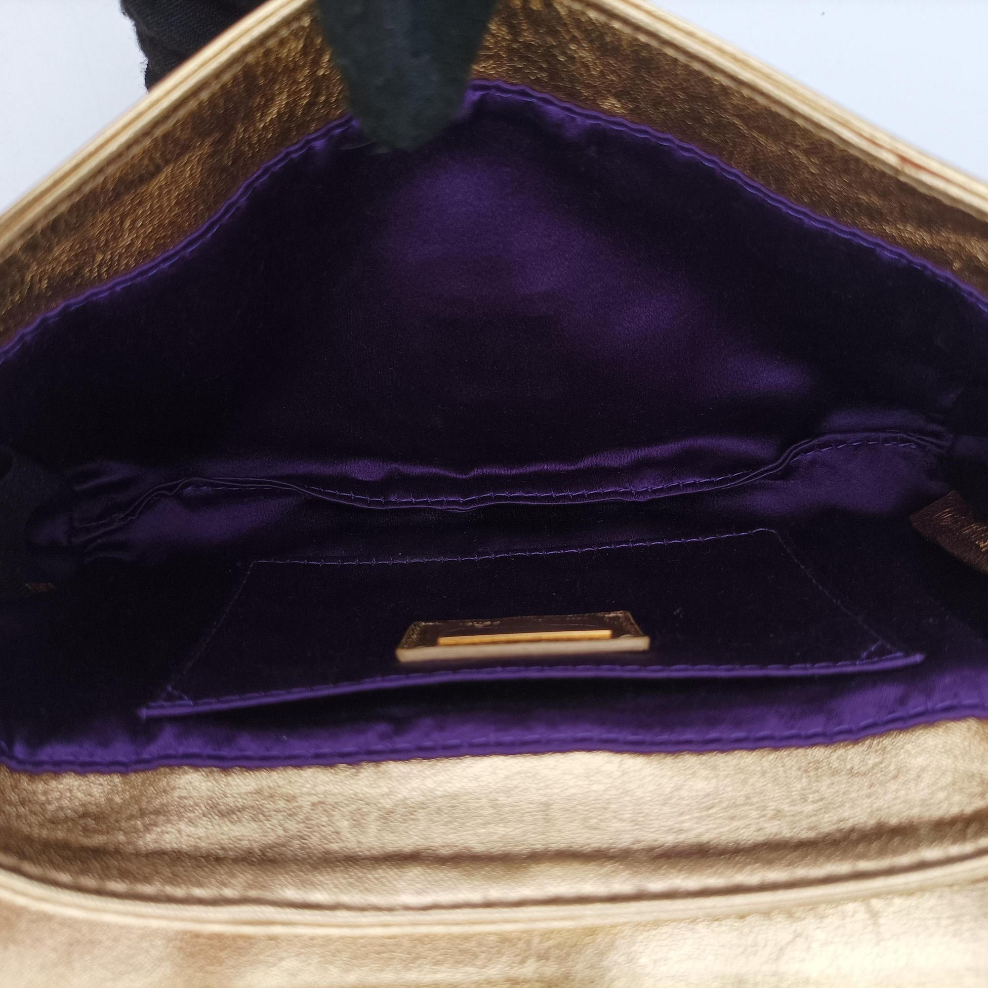 Secondhand Fendi Zucchino turn lock Brown Metal Mesh × Leather 8BP010 clutchbag | stylenewstar