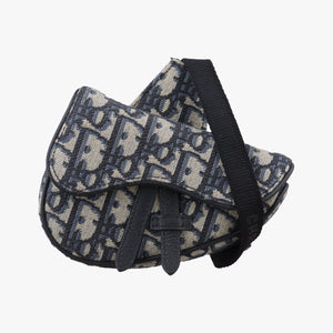 Pre-owned Christian Dior saddle Gray×Navy×Black Jacquard×Leather  bum bag/waist bag | stylenewstar