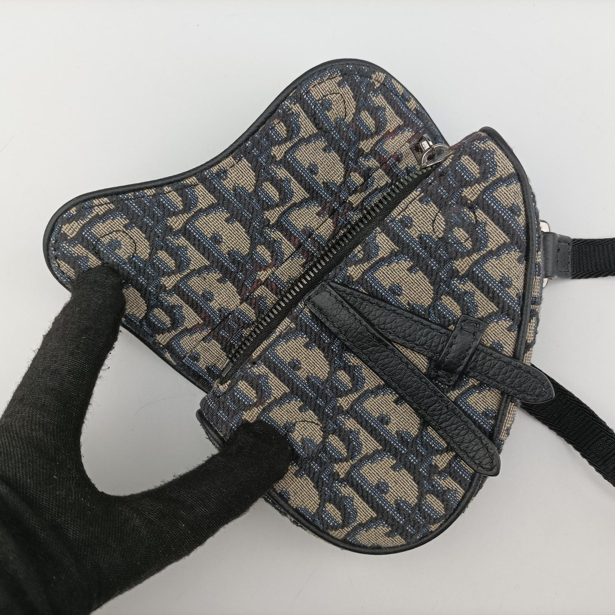 Pre-owned Christian Dior saddle Gray×Navy×Black Jacquard×Leather  bum bag/waist bag | stylenewstar