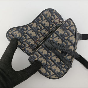 Pre-owned Christian Dior saddle Gray×Navy×Black Jacquard×Leather  bum bag/waist bag | stylenewstar