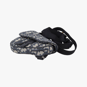 Pre-owned Christian Dior saddle Gray×Navy×Black Jacquard×Leather  bum bag/waist bag | stylenewstar