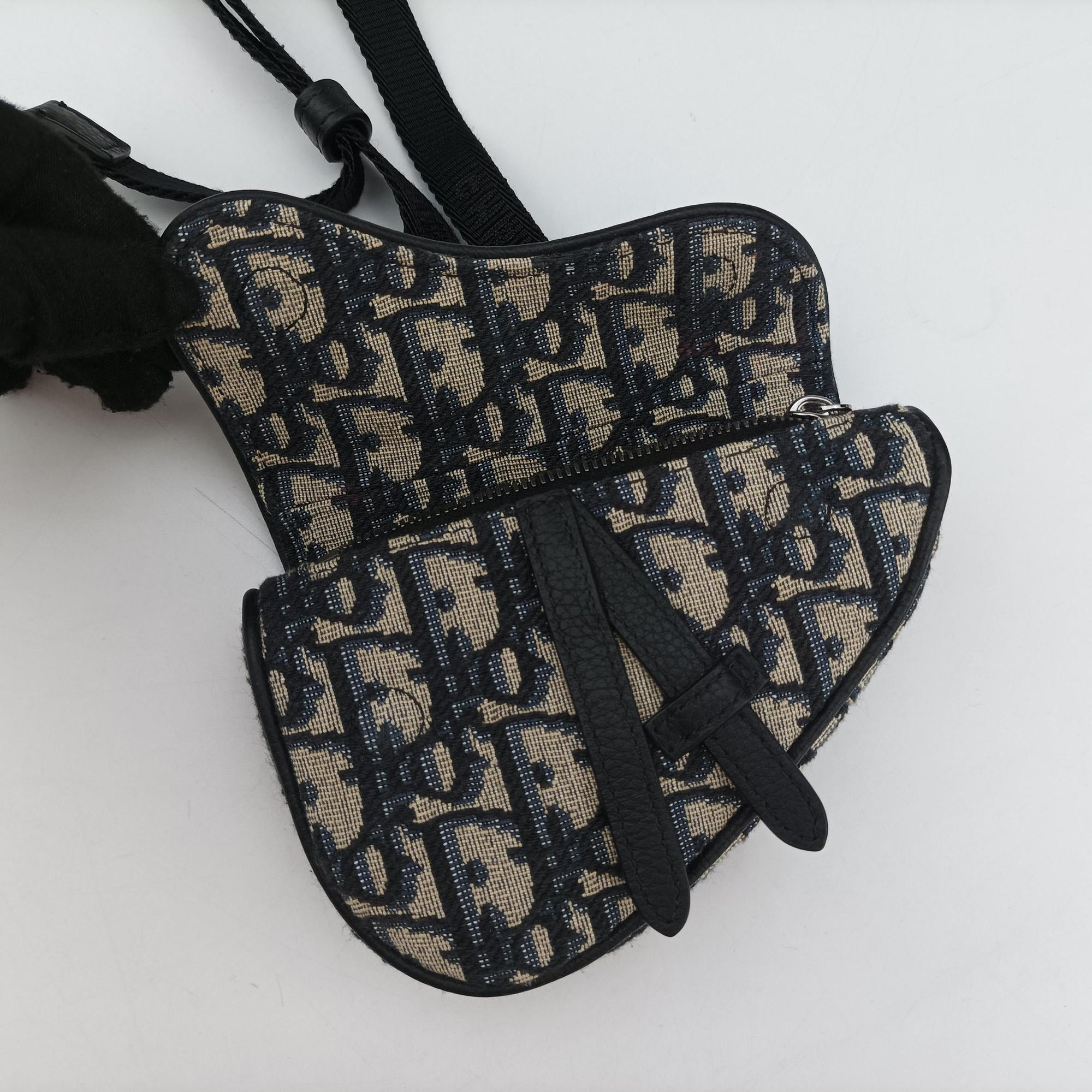 Vintage Christian Dior saddle Navy×Gray Jacquard  bum bag/waist bag | stylenewstar