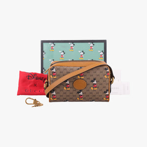 Pre-owned Gucci Mickey Mouse Disney collaboration Brown PVC coated canvas×Leather 602536 shoulderbag | stylenewstar