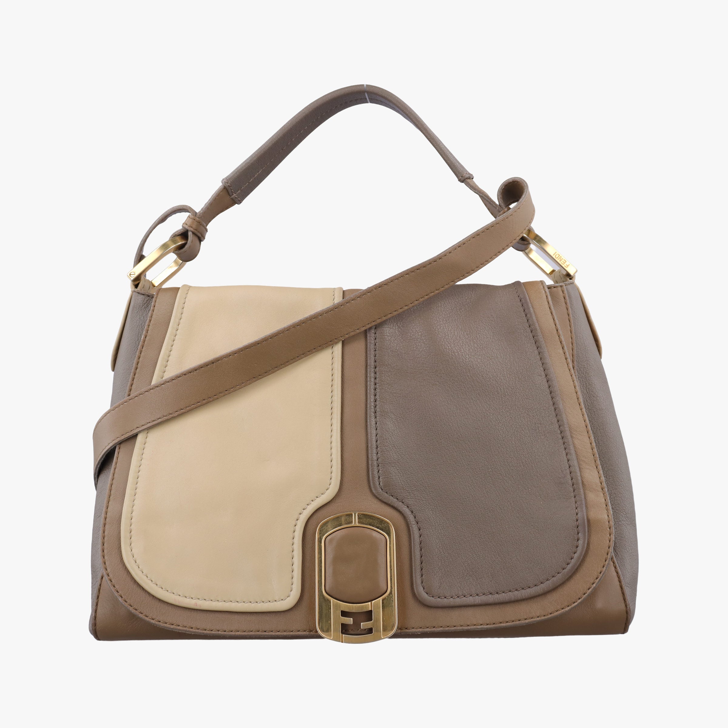 Pre-owned Fendi Silvana Brown × Beige Leather 8BT189 shoulderbag | stylenewstar