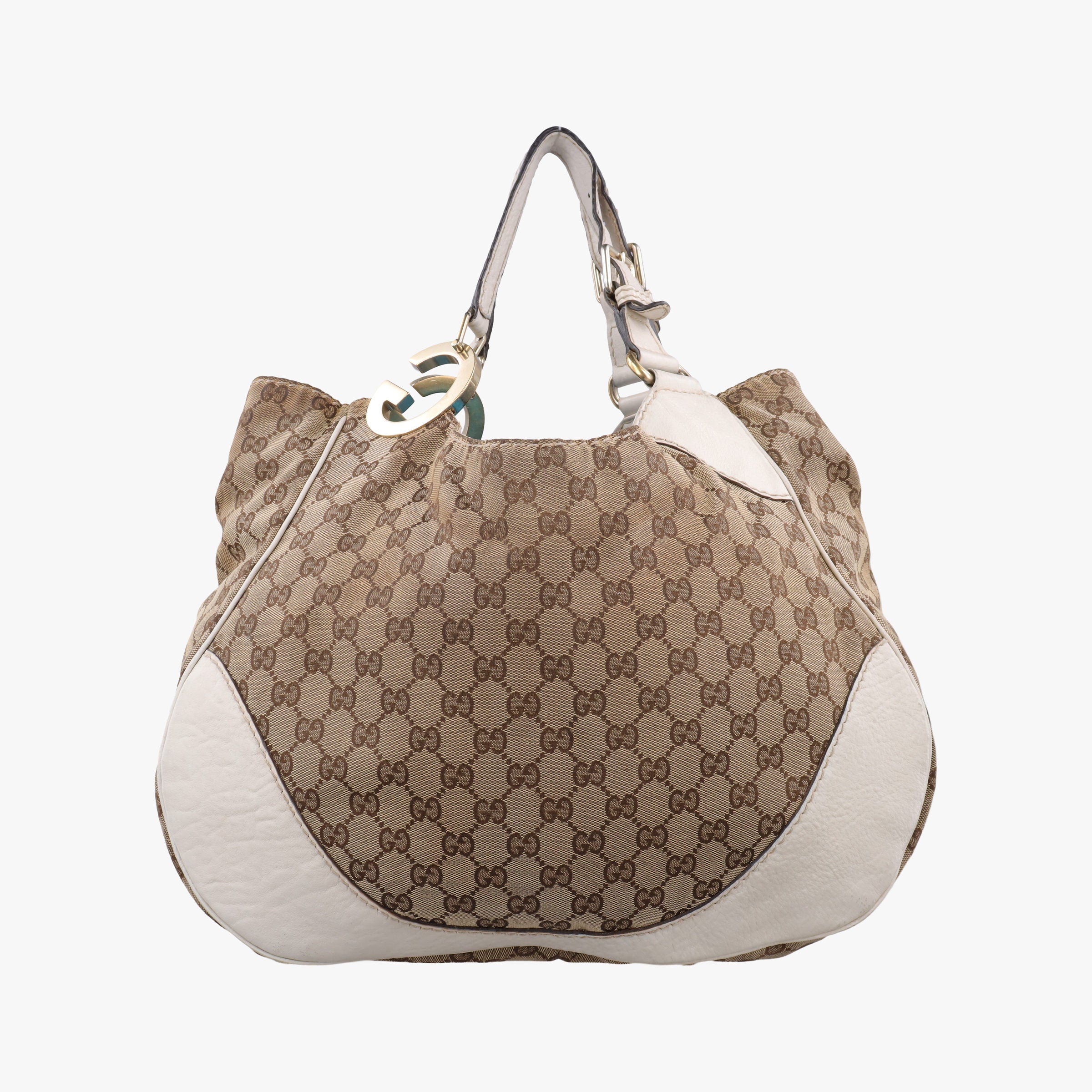 Pre-owned Gucci Charlotte Hobo Brown×White Leather×canvas 203504 handbag | stylenewstar