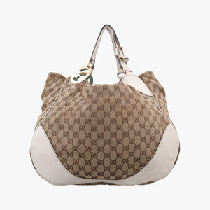 Pre-owned Gucci Charlotte Hobo Brown×White Leather×canvas 203504 handbag | stylenewstar
