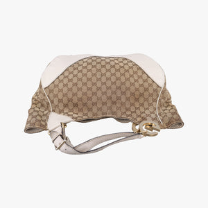 Pre-owned Gucci Charlotte Hobo Brown×White Leather×canvas 203504 handbag | stylenewstar