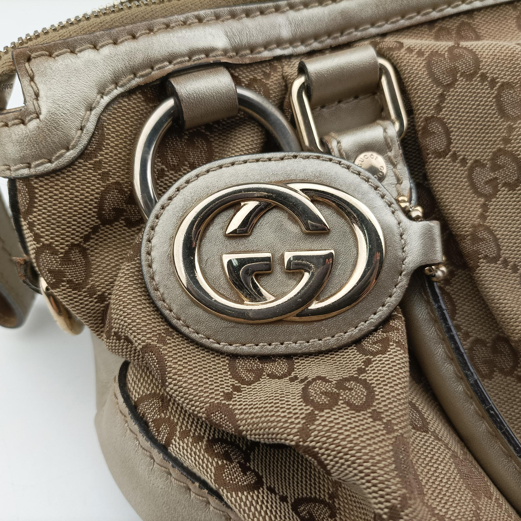 Secondhand Gucci Sukey White×Brown Leather×canvas 247902 shoulderbag | stylenewstar