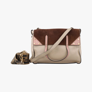 Pre-owned Fendi Flip Beige×Pink×Brown Leather×Suede 8BT303 shoulderbag | stylenewstar