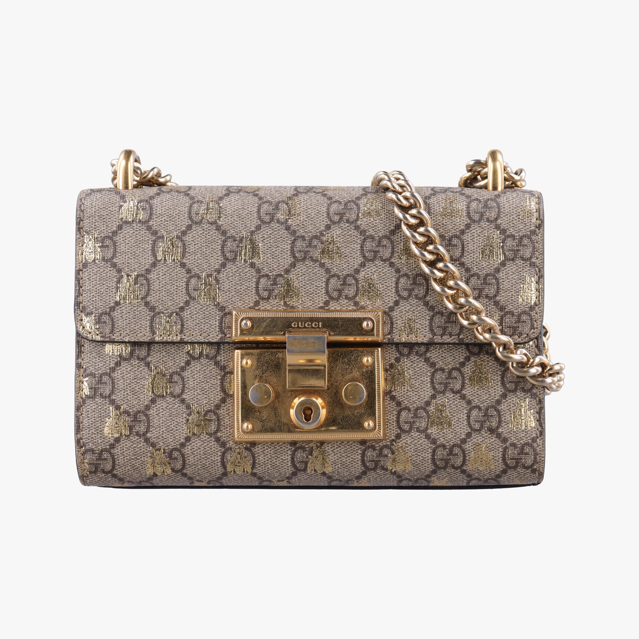 Pre-owned Gucci Padlock beige×black PVC coated canvas×Leather 409487 shoulderbag | stylenewstar