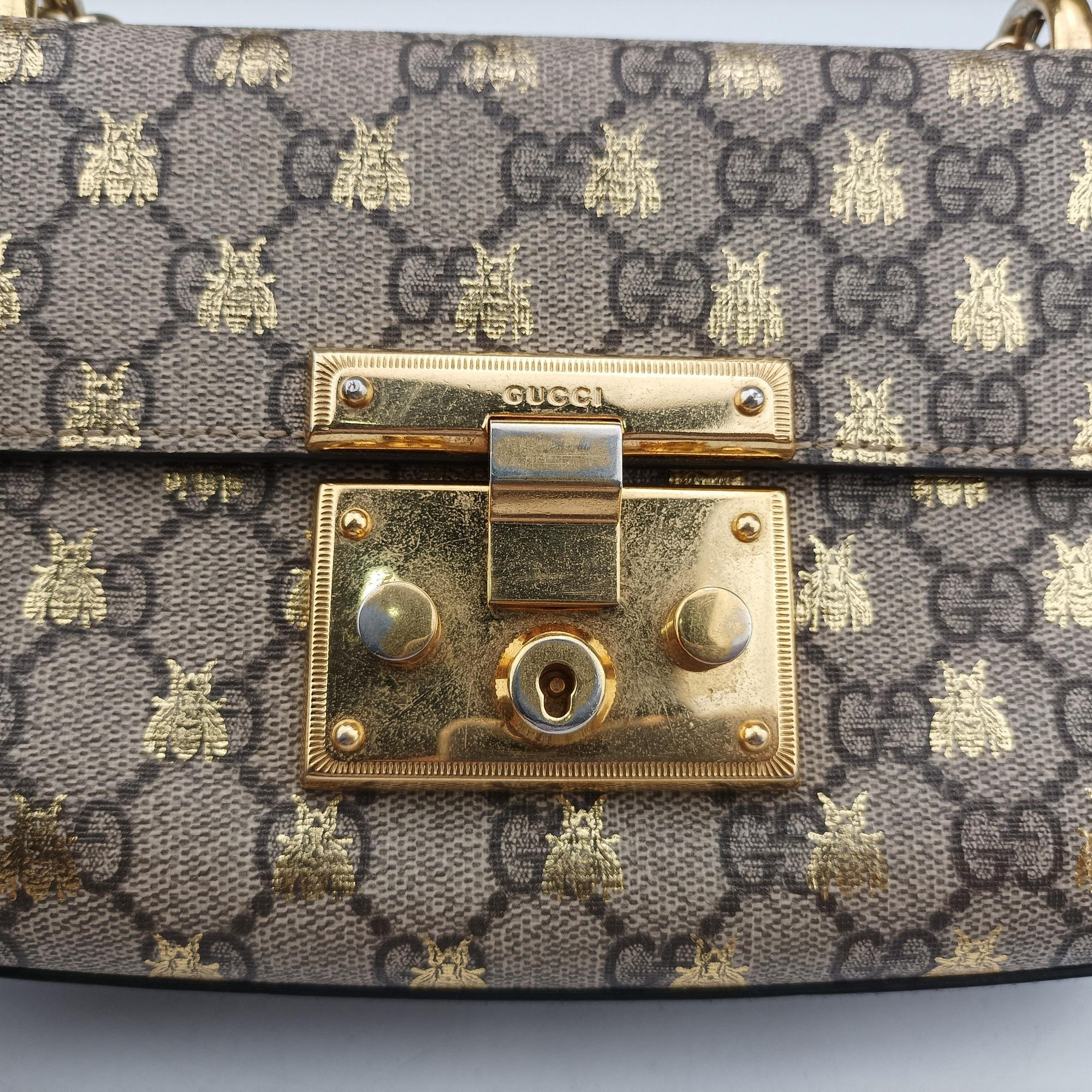 Pre-owned Gucci Padlock beige×black PVC coated canvas×Leather 409487 shoulderbag | stylenewstar