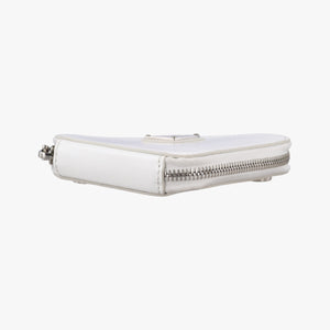 Pre-owned Prada Triangle Chain Pouch White Leather  shoulderbag | stylenewstar