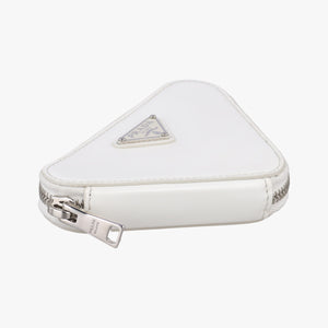 Pre-owned Prada Triangle Chain Pouch White Leather  shoulderbag | stylenewstar