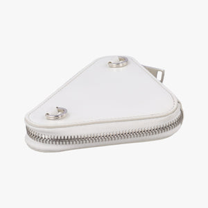 Pre-owned Prada Triangle Chain Pouch White Leather  shoulderbag | stylenewstar