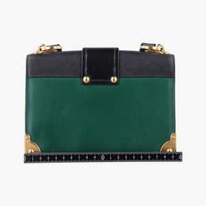 Pre-owned Prada Cahier Green×black Leather 1BD045 shoulderbag | stylenewstar