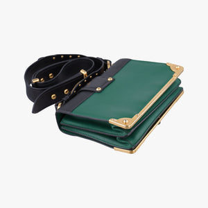 Pre-owned Prada Cahier Green×black Leather 1BD045 shoulderbag | stylenewstar