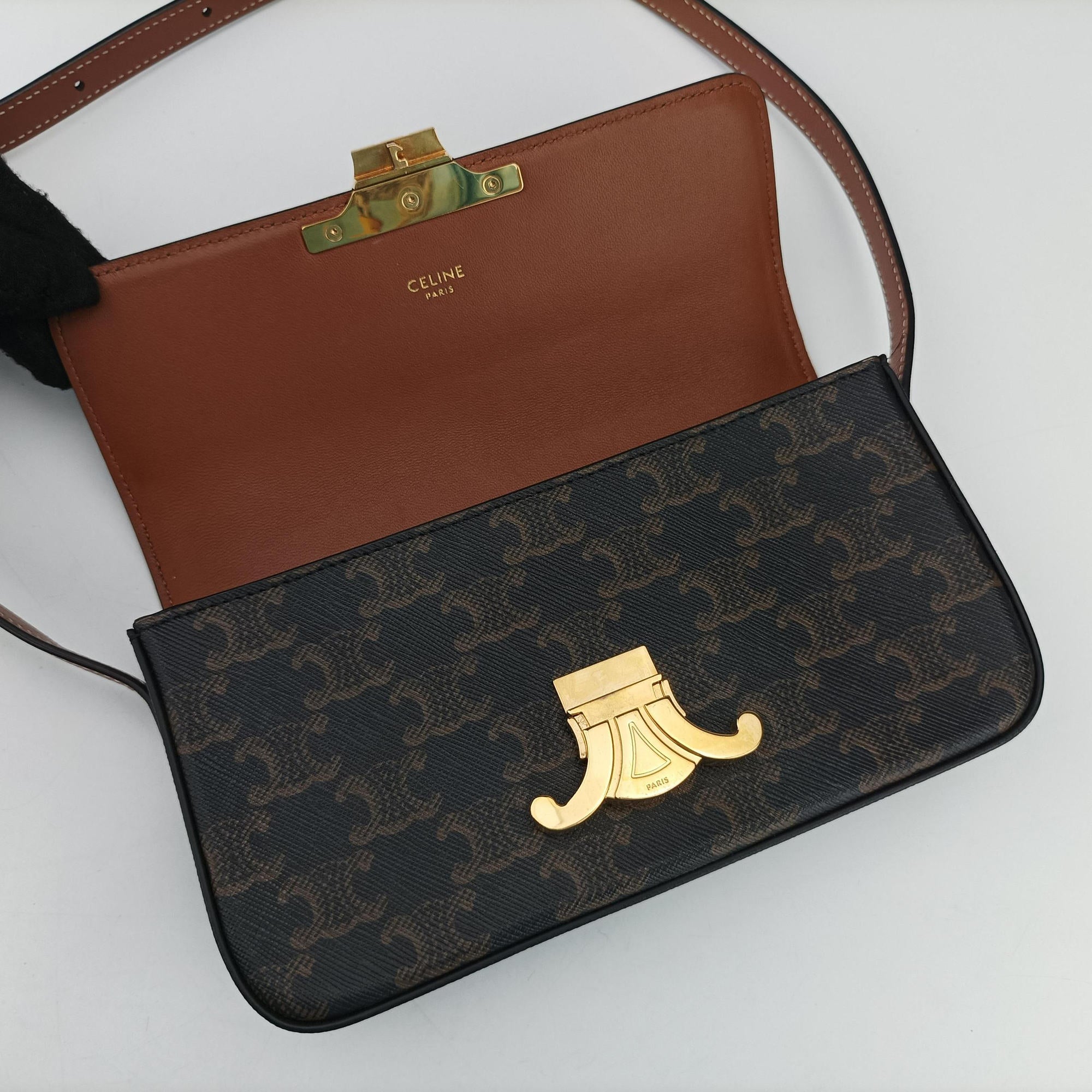 Pre-owned Celine Claude Triomphe Brown PVC coated canvas  shoulderbag | stylenewstar