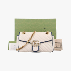 Pre-owned Gucci GG Marmont White/Blue Leather 443497 shoulderbag | stylenewstar