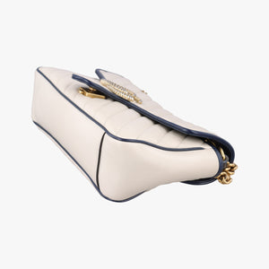 Pre-owned Gucci GG Marmont White/Blue Leather 443497 shoulderbag | stylenewstar