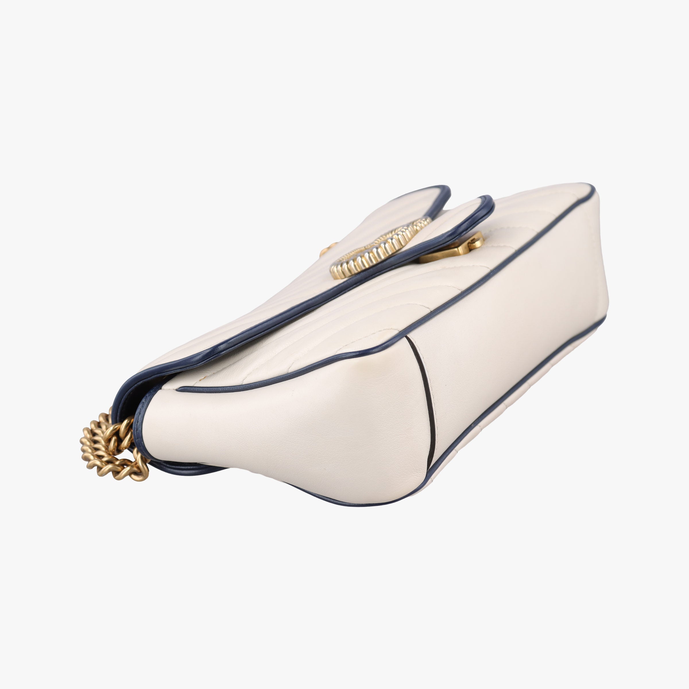 Pre-owned Gucci GG Marmont White/Blue Leather 443497 shoulderbag | stylenewstar
