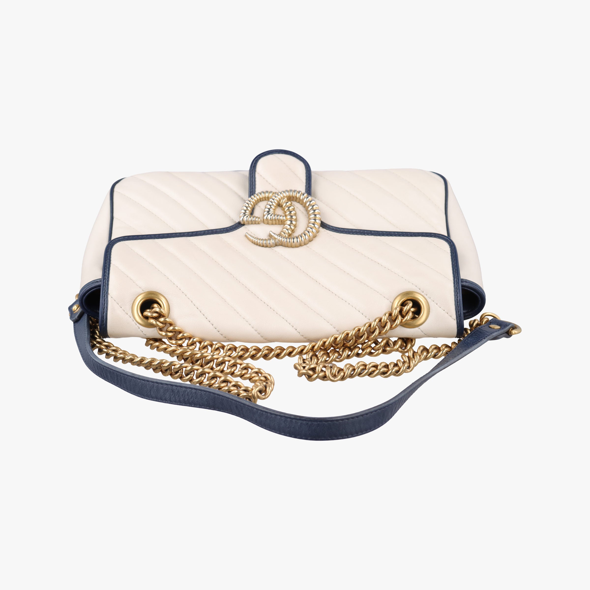 Pre-owned Gucci GG Marmont White/Blue Leather 443497 shoulderbag | stylenewstar