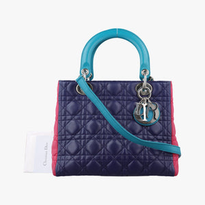 Pre-owned Christian Dior Lady Dior Navy×Pink×Light Blue lambskin  shoulderbag | stylenewstar