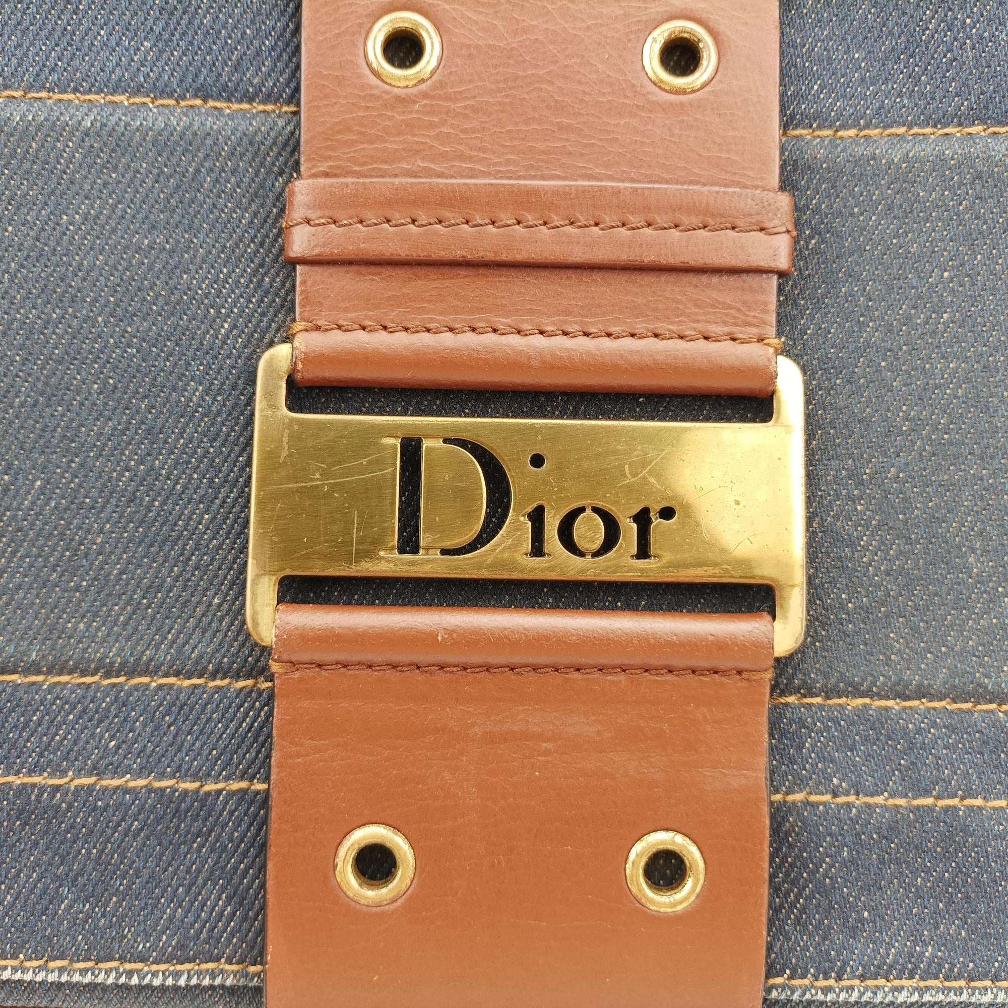 Pre-owned Christian Dior Street Chic Brown×blue canvasxleather  shoulderbag | stylenewstar