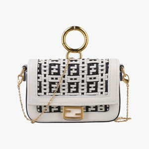Pre-owned Fendi Nano Baguette Charm Black/White Leather 7AR844 shoulderbag | stylenewstar