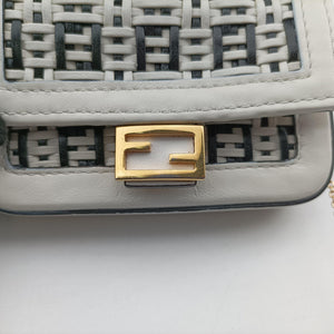 Pre-owned Fendi Nano Baguette Charm Black/White Leather 7AR844 shoulderbag | stylenewstar