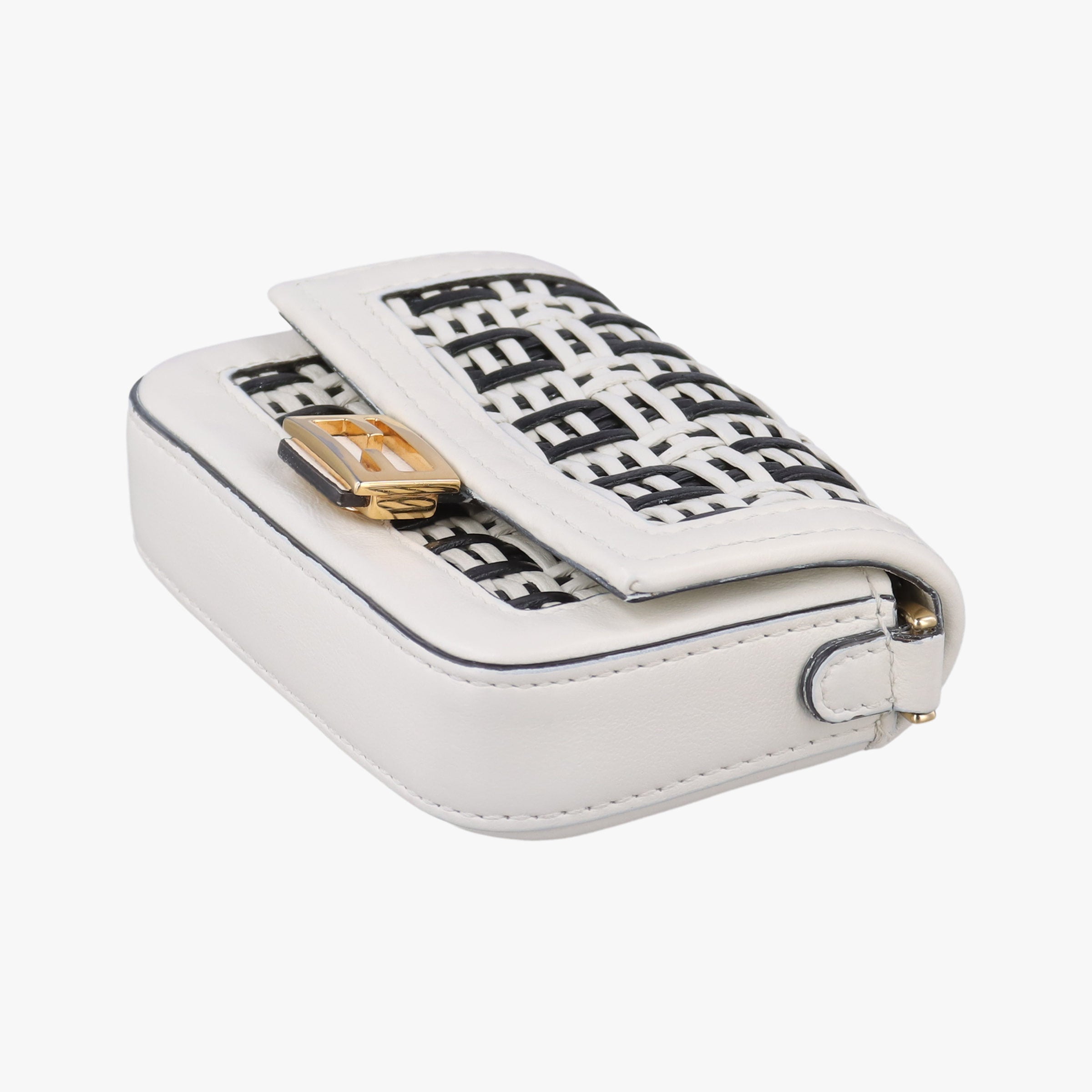 Pre-owned Fendi Nano Baguette Charm Black/White Leather 7AR844 shoulderbag | stylenewstar