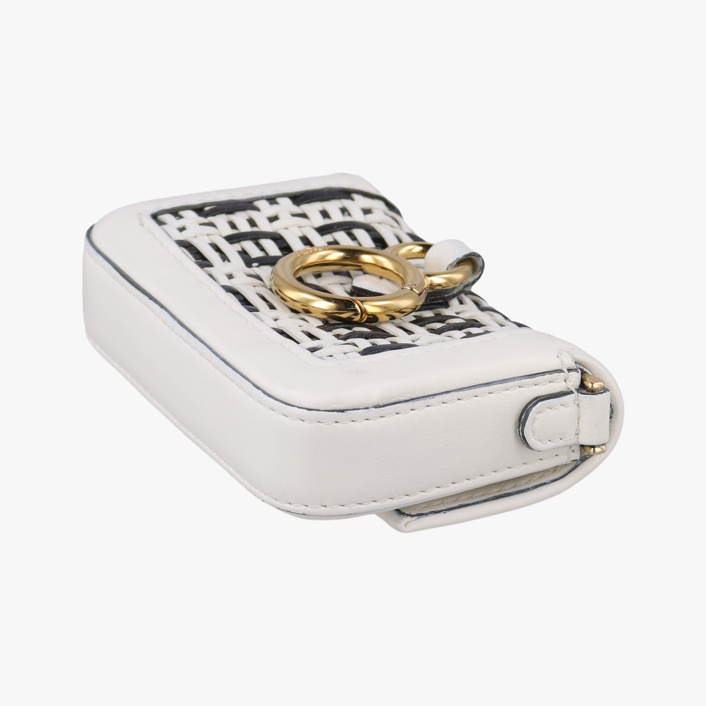 Pre-owned Fendi Nano Baguette Charm Black/White Leather 7AR844 shoulderbag | stylenewstar