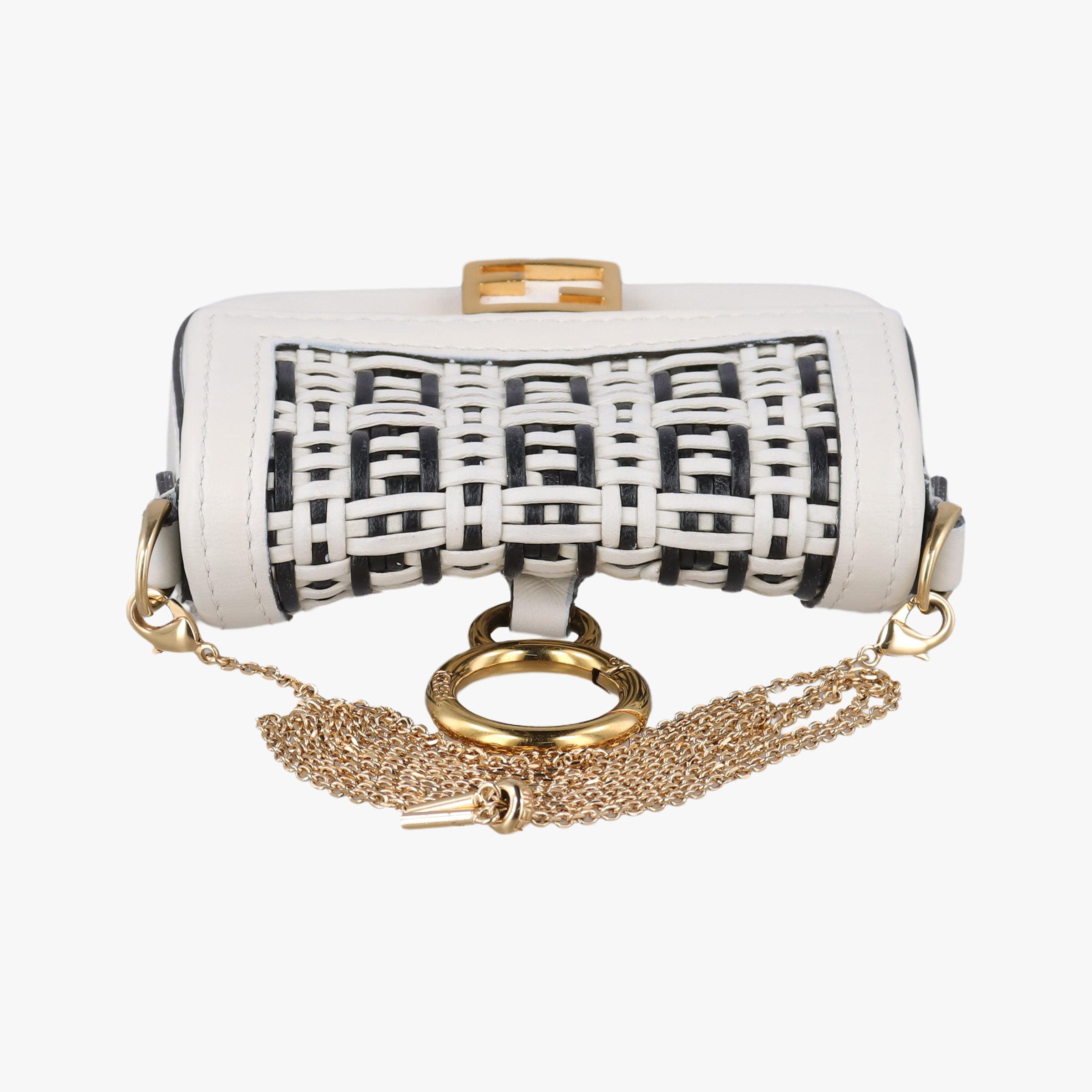 Pre-owned Fendi Nano Baguette Charm Black/White Leather 7AR844 shoulderbag | stylenewstar
