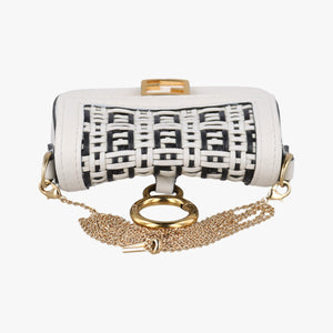 Pre-owned Fendi Nano Baguette Charm Black/White Leather 7AR844 shoulderbag | stylenewstar