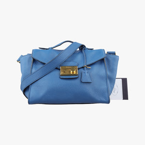 Pre-owned Prada Vitello Daino Sound Flap Top Handle Blue Leather BR5034 shoulderbag | stylenewstar