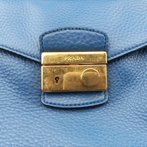 Pre-owned Prada Vitello Daino Sound Flap Top Handle Blue Leather BR5034 shoulderbag | stylenewstar