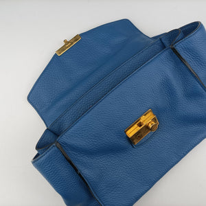 Pre-owned Prada Vitello Daino Sound Flap Top Handle Blue Leather BR5034 shoulderbag | stylenewstar