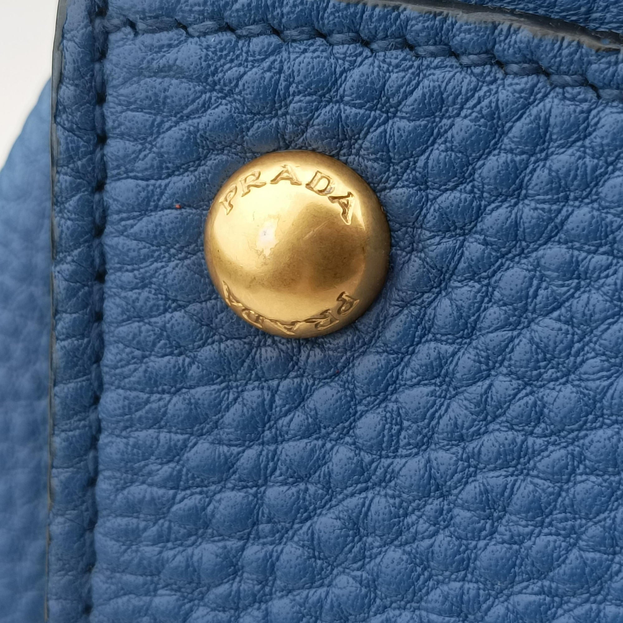 Pre-owned Prada Vitello Daino Sound Flap Top Handle Blue Leather BR5034 shoulderbag | stylenewstar