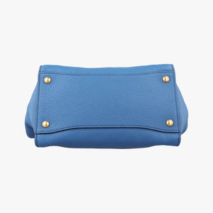 Pre-owned Prada Vitello Daino Sound Flap Top Handle Blue Leather BR5034 shoulderbag | stylenewstar