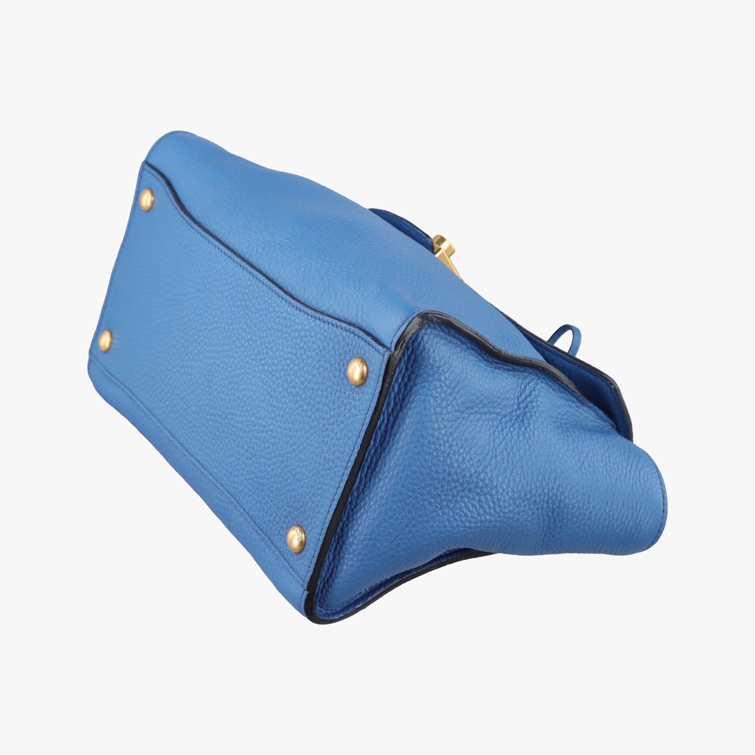Pre-owned Prada Vitello Daino Sound Flap Top Handle Blue Leather BR5034 shoulderbag | stylenewstar