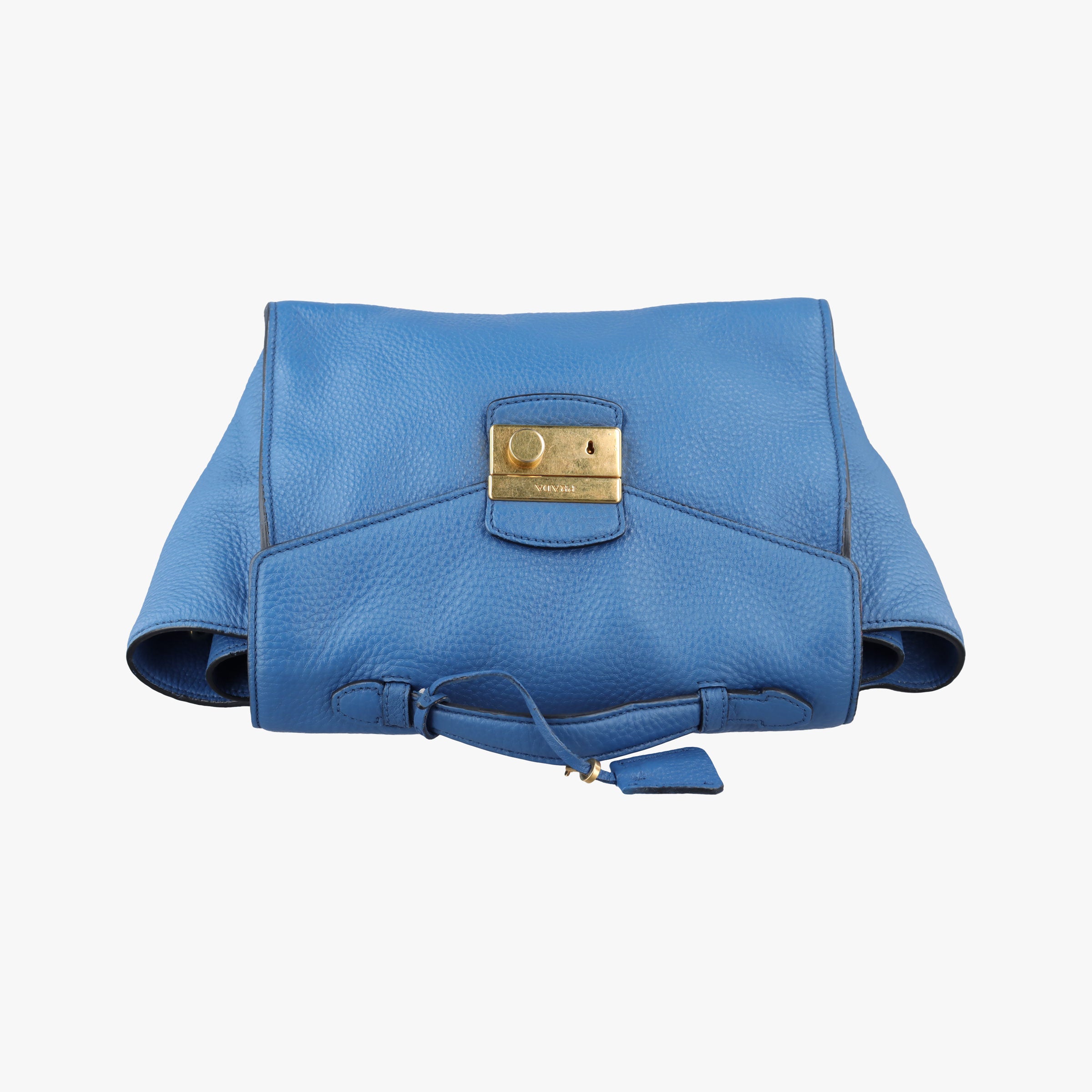 Pre-owned Prada Vitello Daino Sound Flap Top Handle Blue Leather BR5034 shoulderbag | stylenewstar
