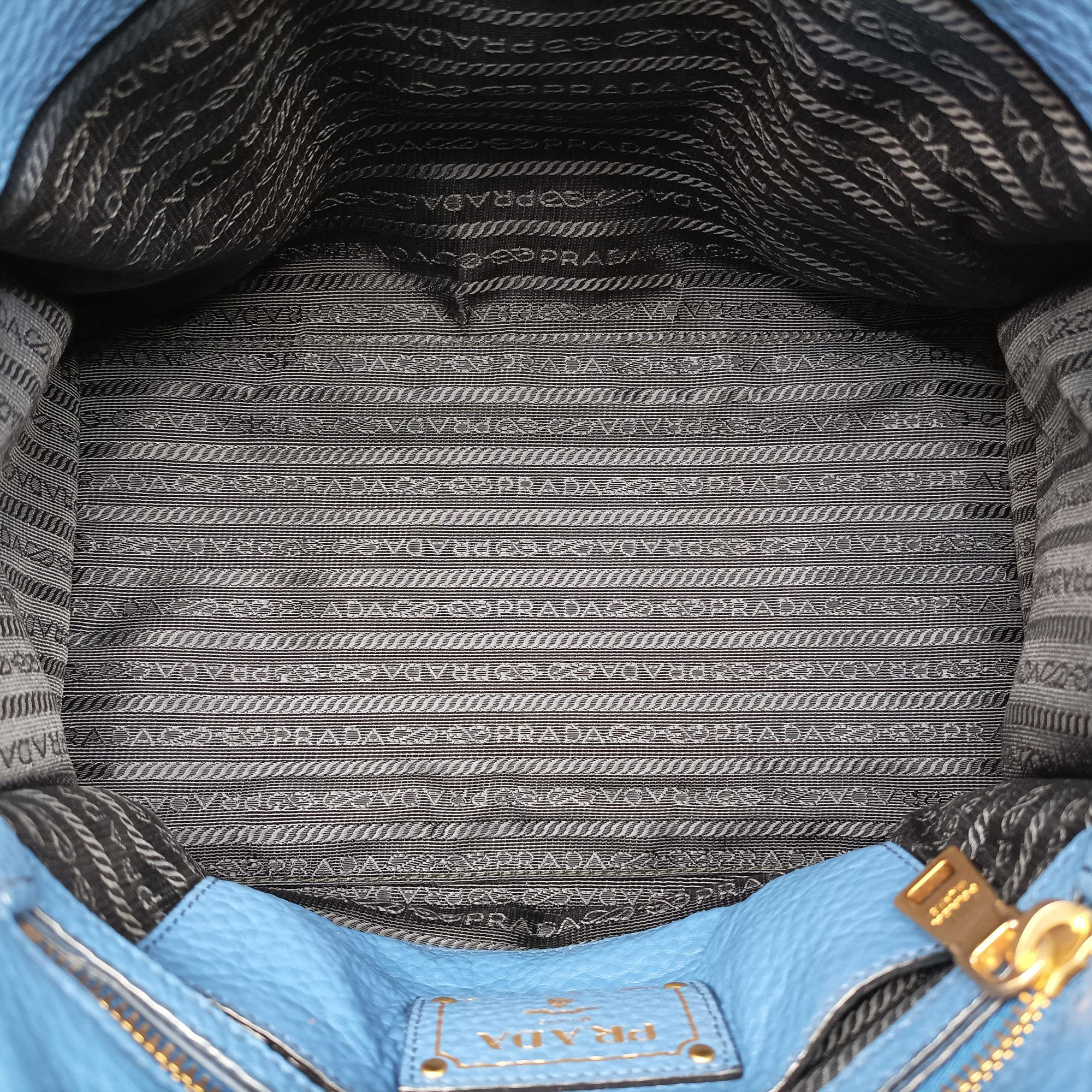Pre-owned Prada Vitello Daino Sound Flap Top Handle Blue Leather BR5034 shoulderbag | stylenewstar