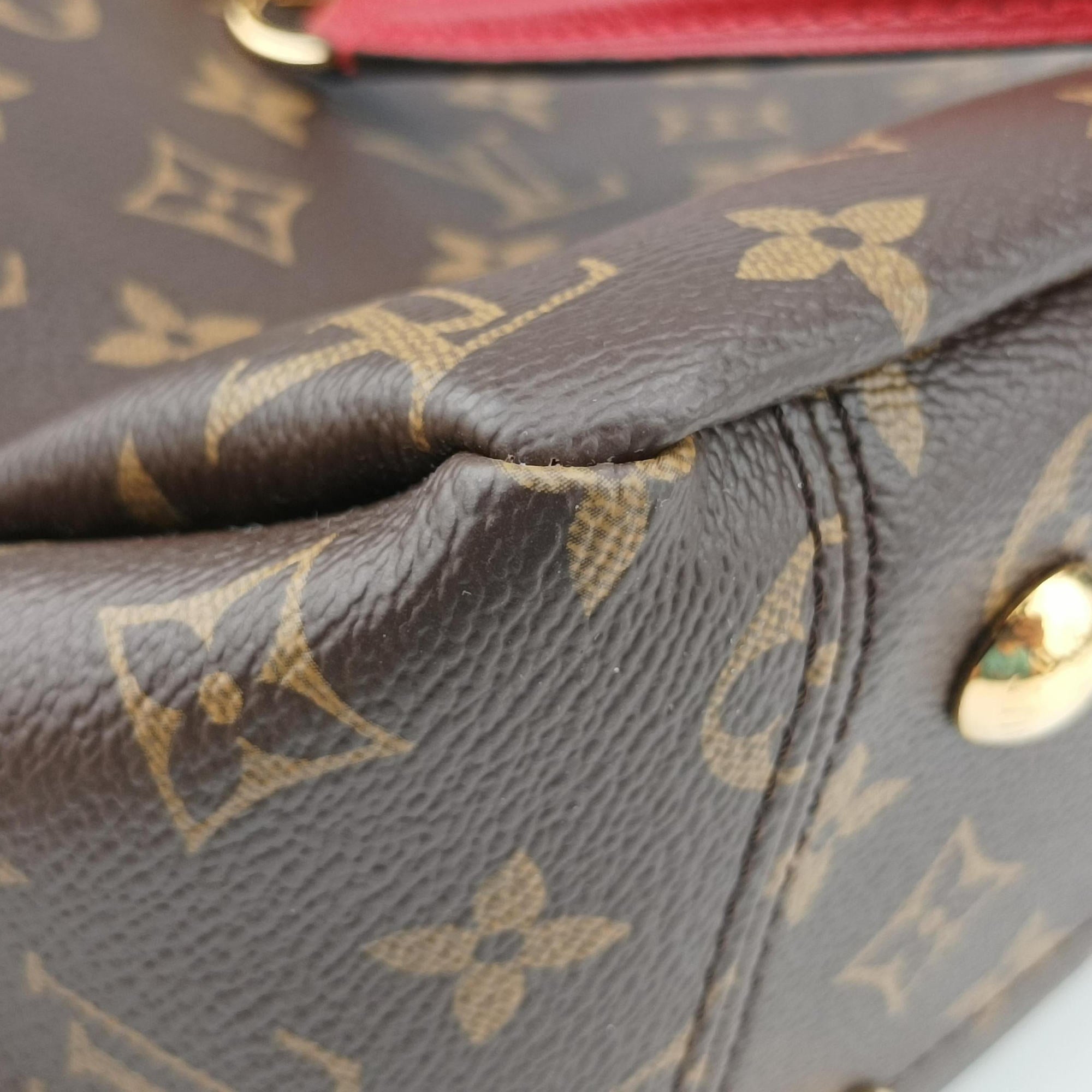 Pre-owned Louis Vuitton PALLAS SHOPPER Brown×CERISE Monogram Canvas×calf leather M51197 shoulderbag | stylenewstar