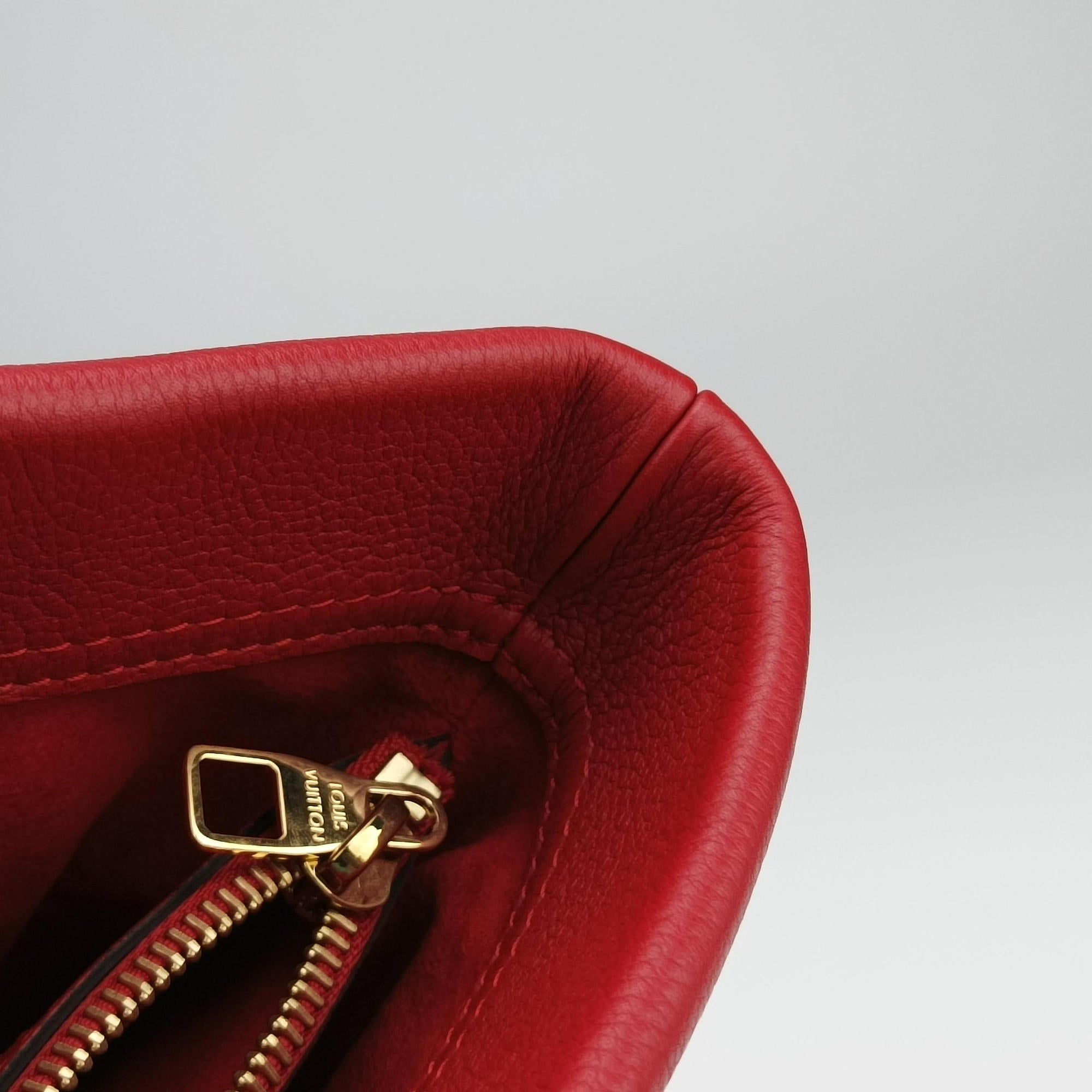 Pre-owned Louis Vuitton PALLAS SHOPPER Brown×CERISE Monogram Canvas×calf leather M51197 shoulderbag | stylenewstar