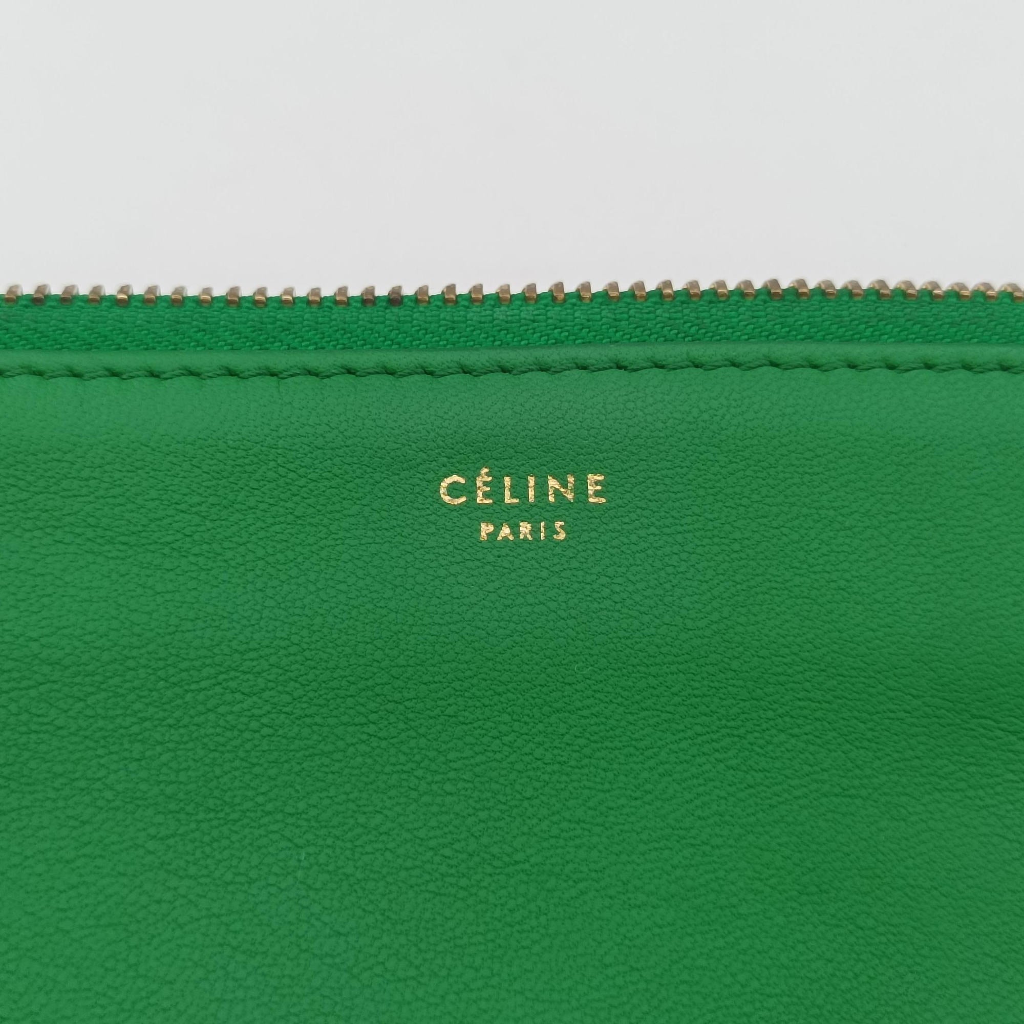 Vintage Celine TRIO Green Leather  shoulderbag | stylenewstar