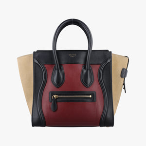 Pre-owned Celine Luggage Micro shopper Bordeaux×black×beige Suede×leather  handbag | stylenewstar
