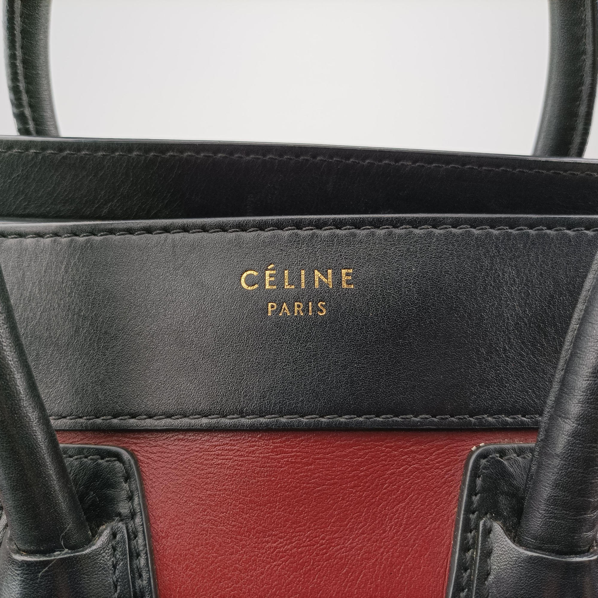Pre-owned Celine Luggage Micro shopper Bordeaux×black×beige Suede×leather  handbag | stylenewstar