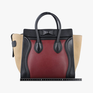 Pre-owned Celine Luggage Micro shopper Bordeaux×black×beige Suede×leather  handbag | stylenewstar