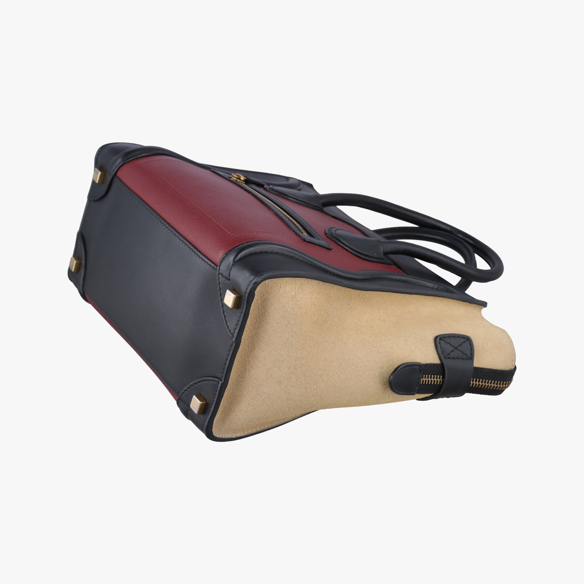 Pre-owned Celine Luggage Micro shopper Bordeaux×black×beige Suede×leather  handbag | stylenewstar