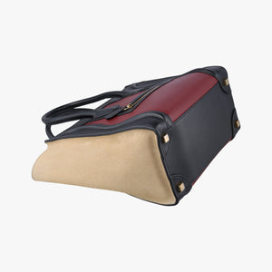 Pre-owned Celine Luggage Micro shopper Bordeaux×black×beige Suede×leather  handbag | stylenewstar