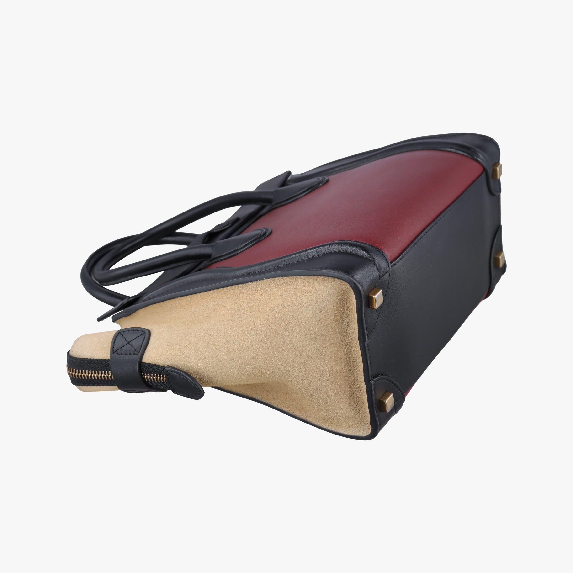 Pre-owned Celine Luggage Micro shopper Bordeaux×black×beige Suede×leather  handbag | stylenewstar